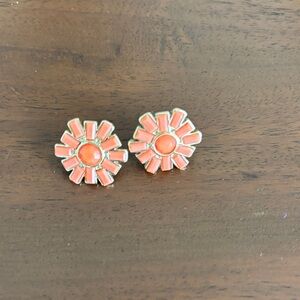 J. Crew Coral Enamel Daisy Clip Earrings